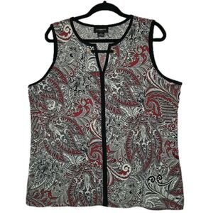 Liz Claiborne Career Sleeveless Tank Blouse Women's XL Red Black White Paisley